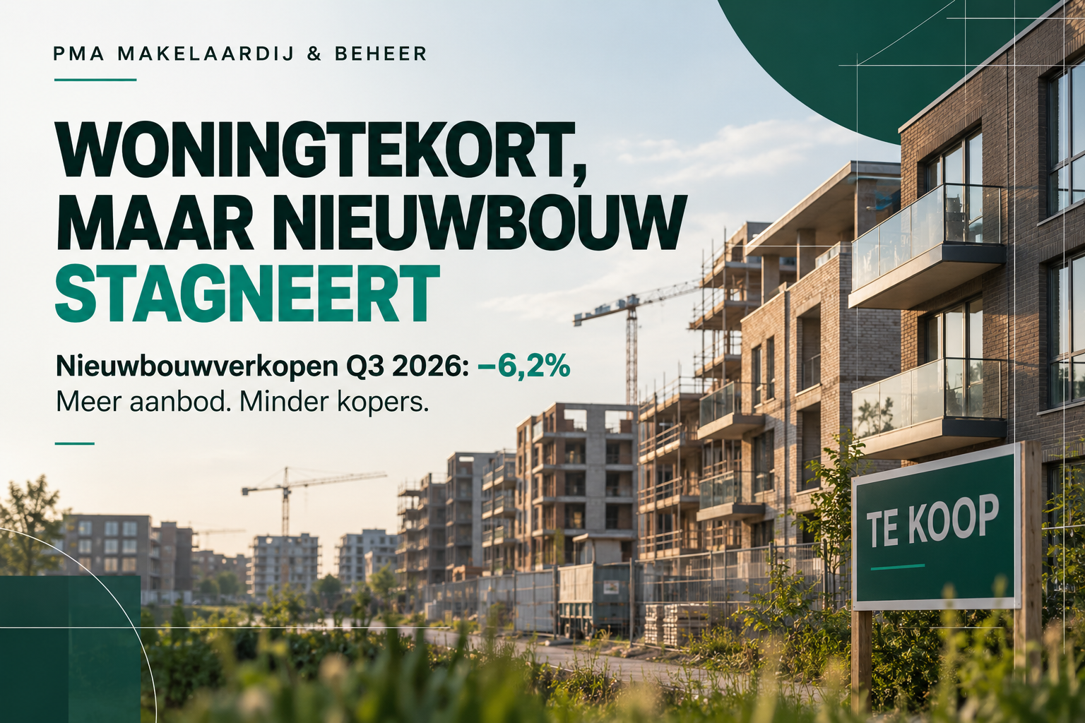 Waarom verkoopt nieuwbouw moeizaam ondanks woningtekort? Ontdek NVM-cijfers Q3 2026 en gevolgen voor kopers, verkopers en vastgoedbeleggers.