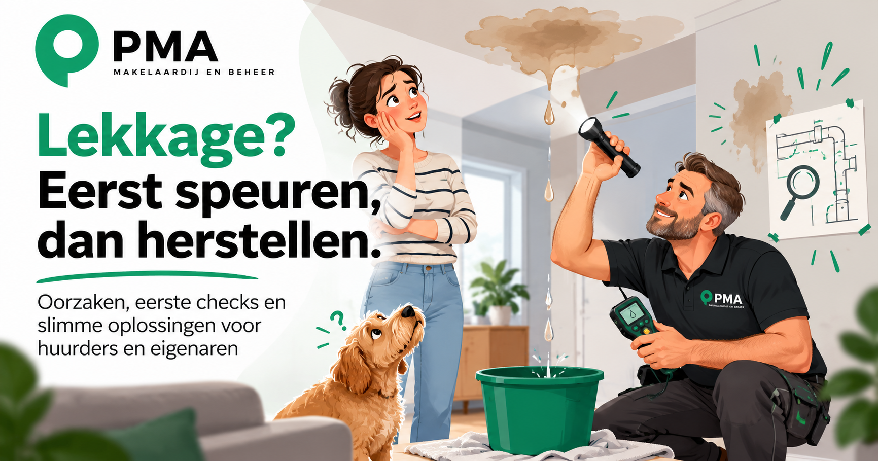 Vochtplek of lekkage in huis? Bekijk mogelijke oorzaken, eenvoudige controles voor huurders en eigenaren en wanneer professionele lekdetectie verstandig is.